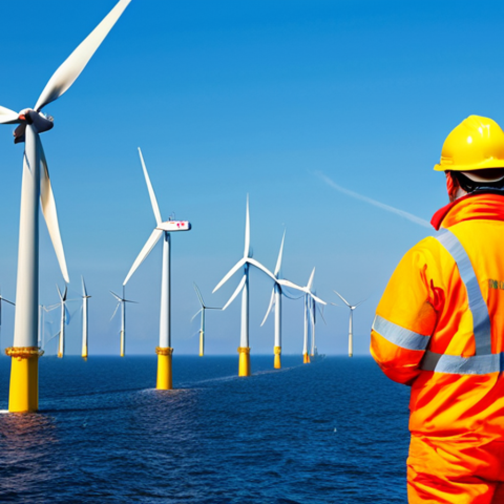 재생에너지 기술의 지역별 특성 - Coastal Wind Farm**
"A vast wind farm off the German North Sea coast, wind turbines gracefully turn...