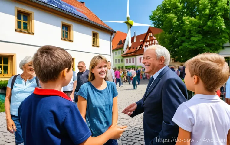재생에너지 발전소의 위치 선정 기준 - **Prompt:** A serene, sun-drenched German rural landscape showcasing sustainable energy. In the fore...