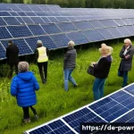Home 17 재생에너지의 정책적 지원 사례 - A vibrant community solar project in a small German town, showing diverse residents—families, elderl...