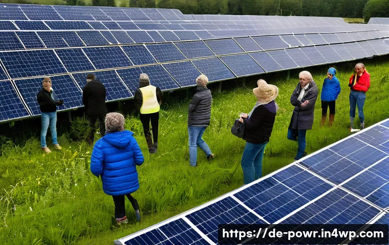 재생에너지의 정책적 지원 사례 - A vibrant community solar project in a small German town, showing diverse residents—families, elderl...