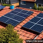 Home 21 재생에너지 기술의 도입 비용 분석 - A modern German residential rooftop solar installation scene during a bright sunny day, showcasing h...