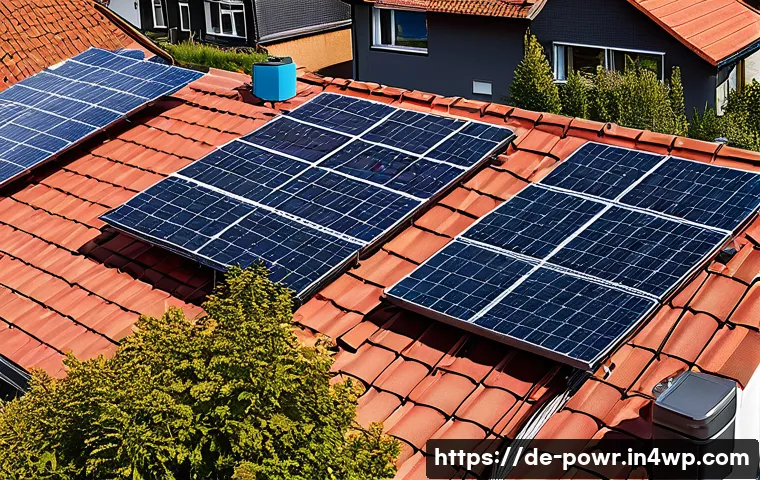 재생에너지 기술의 도입 비용 분석 - A modern German residential rooftop solar installation scene during a bright sunny day, showcasing h...