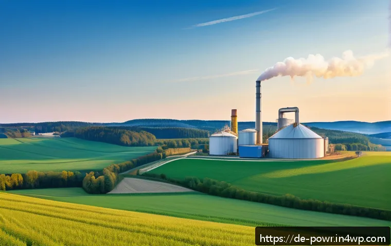 바이오매스 에너지의 장단점 분석 - A detailed rural German landscape showcasing a sustainable biomass energy setup: modern wood pellet ...
