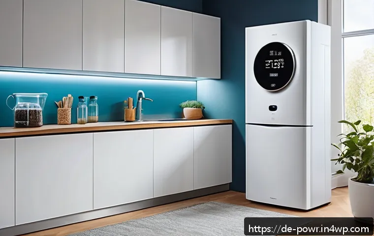 스마트 미터와 재생에너지의 관계 - A modern German household interior showcasing a smart meter mounted on a wall next to a sleek refrig...